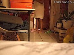 Fat pregnant mexican wife putting on thong for voyeur