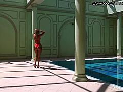 Very hot Russian pornstar Mary Kalisy by the pool in lingerie 😍
