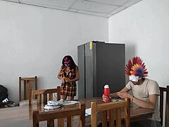 Can You Believe This Housemaid Touches Her Tits Sensually And Flirts With Dildo While Feeding Blind Man?