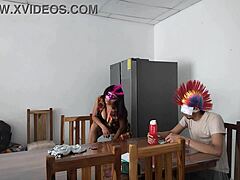 Can You Believe This Housemaid Touches Her Tits Sensually And Flirts With Dildo While Feeding Blind Man?