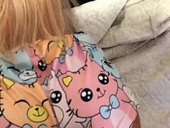 blinds boyfriend's eyes and invites stepmother as sex toy for anal fuck doll play