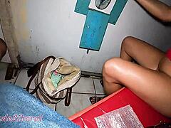 This sensual milf takes on interracial gloryhole blowjob, getting creampie from strangers without condom, ending with her period starting.