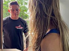 I paid the tv repair guy with rough anal and he gave me a creampie slap close-up. Big cock in my young whore ass!