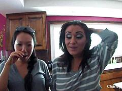 Brunette Pornstar Asa Akira Uses Buttplug on Charley Chase's Big Tits and Ass in Lesbian Dildo and Assfucking Play