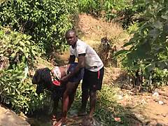 Just had a quick bang by the riverside with this Asian hottie and her big cock lover. Man, that outdoor action was wild!