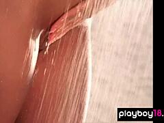 Big Boobed Natural Babe Pilar Lastra Strips in Shower