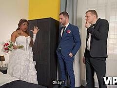 Bride In Dress Gets Shaved Pussy And Big Ass Fucked Interracial Hardcore While Watched
