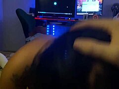 alice fire in lingerie gives asian blowjob