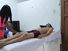 wow, this crazy mulata with perfect ass gets seductive in the massage room during her interactive interview...