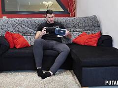 beautiful spanish paola rides big cock cowgirl on the sofa