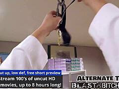 Minnie rose moans bent over in gloves during pov pussy fuck. Natural tits shake until creampie blasts inside.