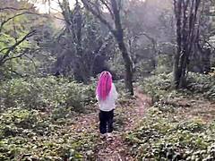 Outdoor Forest Rough Sex Spanks European Teen Pussy with Cum in Mouth Squirting