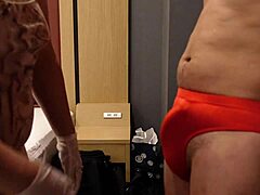 S Woman Slaps Erect Cock Over Bloomers