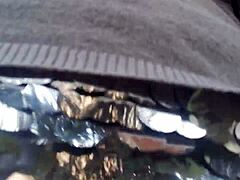 European Babe Flashes Tits In Public Garden Then Pees In Tight Pants