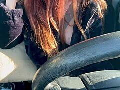 Artemisia love flashes big tits in car