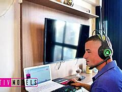 Naughty guy enjoys a threesome with the maid and his hot lustful wife.