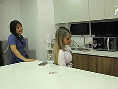 latina lesbian threesome with step sister and friend licking wet pussies after party bent over ass worshiping spitting bbw action