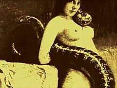 Vintage erotic illustration of antique hairy lesbian scene