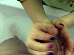 Spying on stepson in shower, mom sucks and jerks him off