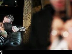 sensual fmm threesome with elegant brunette milf in lingerie