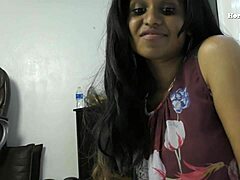 Ebony stepmom with big tits squirts while jerking stepson in Hindi audio