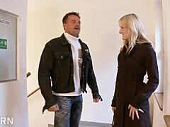 Wow, hot handjob cums on natural tits of blonde girl!