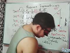 Asian student nerd learns sexual angle in bedroom with teacher 😊