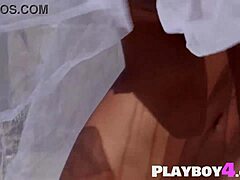 Bubble butt milf latina undresses in lingerie for hot Playboy posing