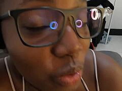 Ebony sloppy head while stepdaughter watches bum