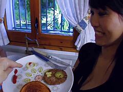 asian chick gets passionate anal fucking in the kitchen her wet pussy dripping