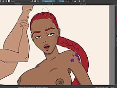 Ebony big titties speed paint with oiled body