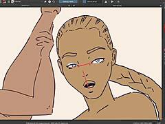 Ebony big titties speed paint with oiled body