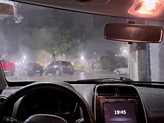 Couple fucks boldly in public car