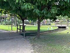 Tour guide and traveler find private spot in park