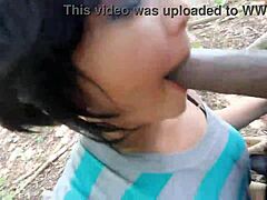 Monster booty Puerto Rican sucking black dick outside