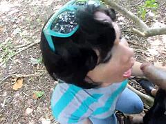 Monster booty Puerto Rican sucking black dick outside