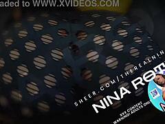 Ebony pornstar Nina Rotti passionately rides huge dildo, feeling intense pleasure