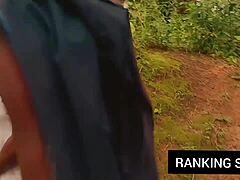 the curvy bbw gets licked and rides in a hardcore outside fuck session