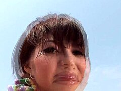 Skinny Japanese Chick In Bikini Teases With Small Tits During Beach Photoshoot Close Up