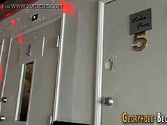 Dirty skank blows hard black dick at gloryhole!