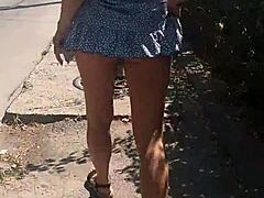 Publicly naked on the street flashing ass and nude milf body.