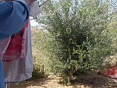 naughty milf plays with pierced nipples and pussy outdoors emotionally