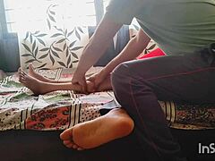 desi bhabhi in red saree seduces servant for wet pussy fucking