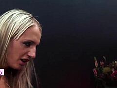 Sharon Pink and her lesbian lover LICK and FINGER each other's monster breasts in heels and fishnets