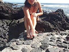 foot fetish from my seductive stepmom on public beach