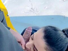 It's amazing to feel his hot cum warming my tongue at -10 degrees