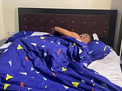 My friend's wife gives me blowjob lessons in the bedroom.