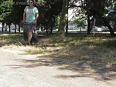 Hairy mature flashing in transparent dress 😏