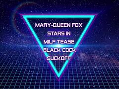 Milf teases black cock with sucking blowjob, starring Mary Queen Fox in canadian blonde scene.