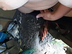 village girl masturbates hairy pussy to orgasm during lunch break!